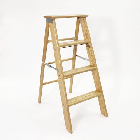 Putnam Rolling Ladder 3 Step Red Oak Step Stool 250 lb. Load Capacity Zinc Plated PL.150-36.RO